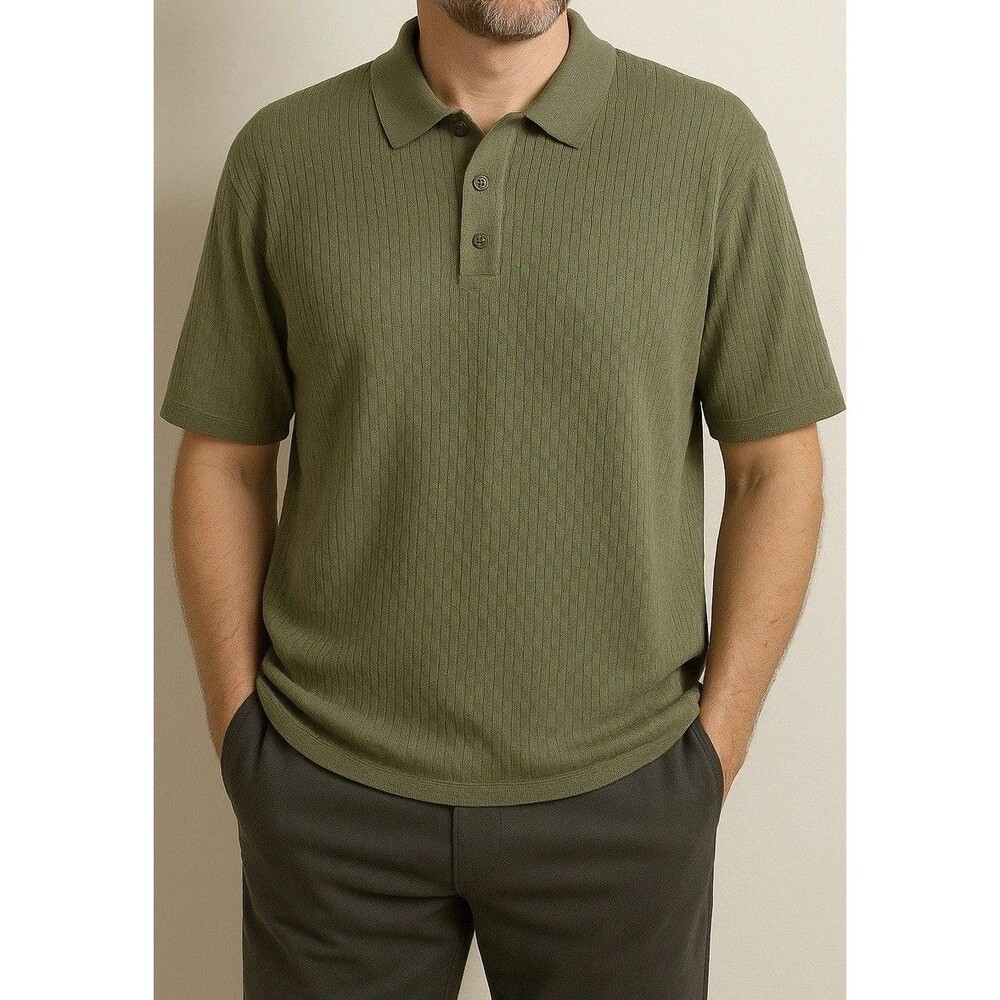 NWT Mutual Weave Men’s Textured Knit Polo Sweater XXL Green Short Sleeve Office